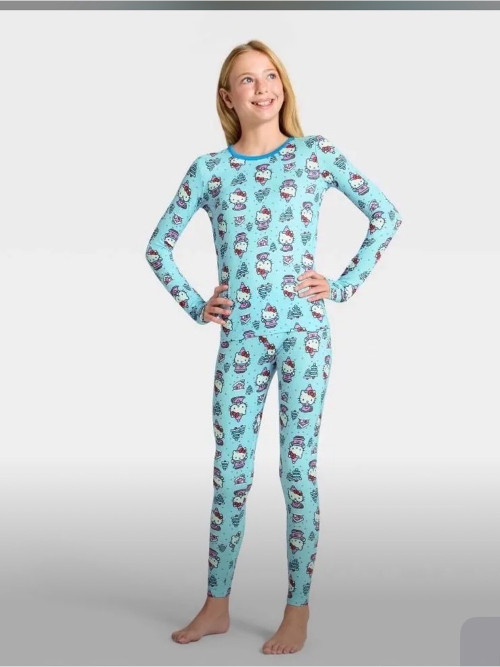 Cuddl Duds Girls' Light Blue Character-Print Two-Piece Size Medium